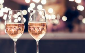 wine glasses during san valentine's dinner